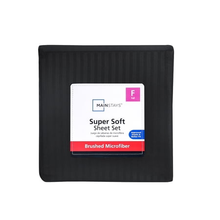 MAINSTAYS SUPER SOFT BRUSHED MICROFIBER BED SHEET SET, RICH BLACK EMBOSSED STRIPE, FULL, 4 PIECE