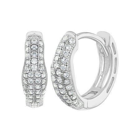 0.5' Hoop Huggie Earrings - 925 Sterling Silver Clear Cubic Zirconia Huggie Hoop Earrings for Women 0.51