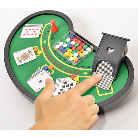 Desktop Miniature Blackjack Table Set with Mini Card Deck Poker (Best Poker Chips 2019)