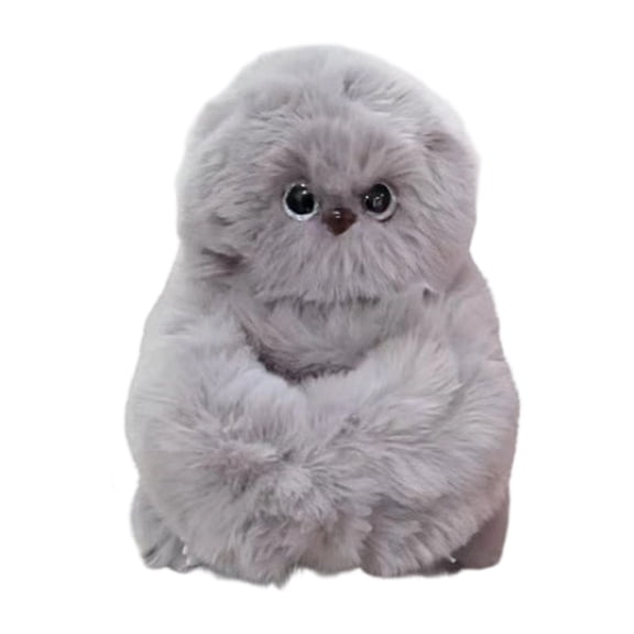 Primegos Owl Plush Interactive Toy, Soft Stuffed Animal Doll Bag with Sound, Cute Emotional Comfort Plushie for Girls, Kawaii Desk Decor Hanging Gift