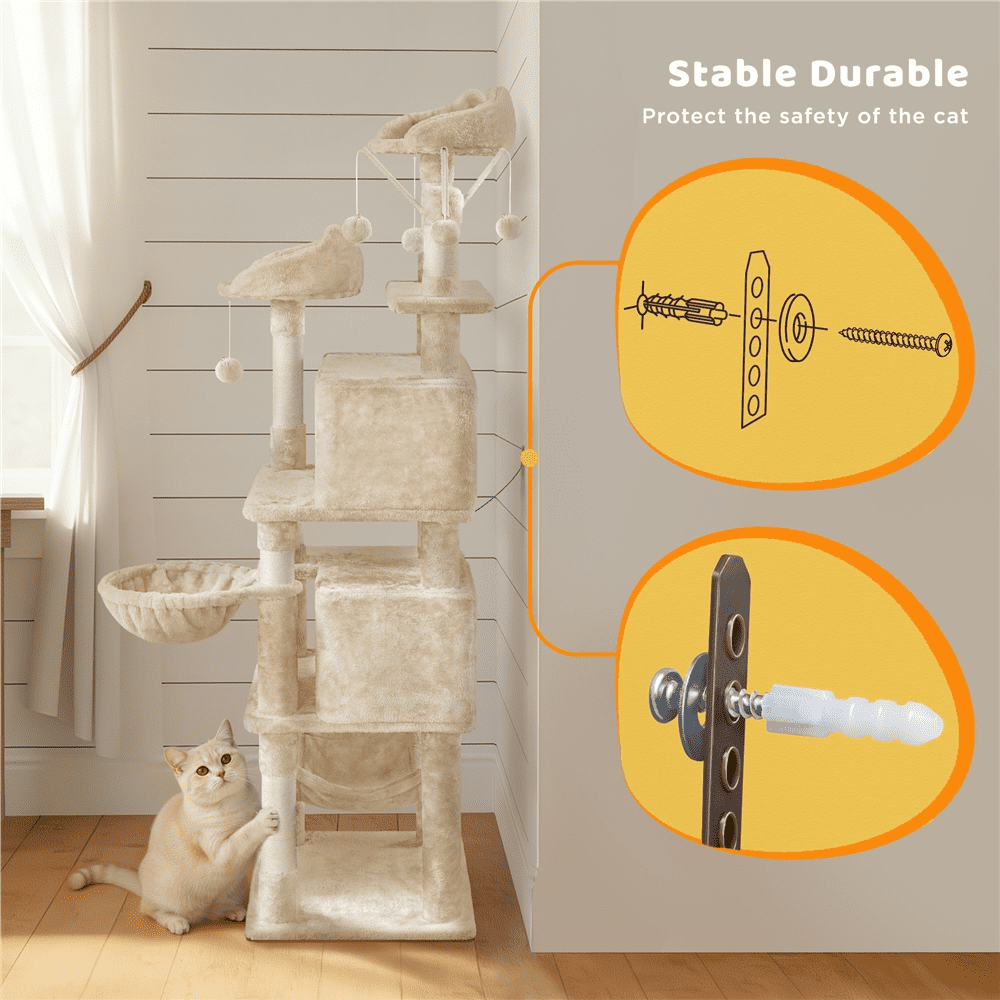 Yaheetech Multi-Level 67.1'' H Cat Tree Cat Tower with Condos, Beige
