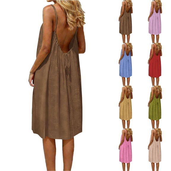 Bovxnpu Womens Nightgowns Sleepshirts Nightshirts Pajama Dress Spaghetti Strap Backless Loose Midi Sleep Dress Sleepwear
