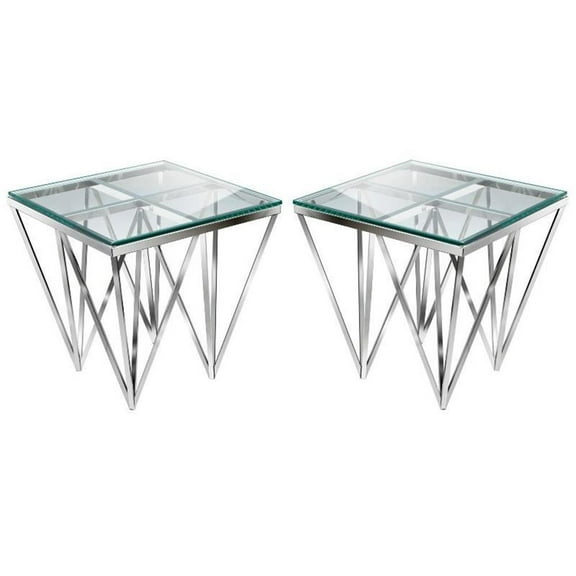 Home Square Stainless Steel End Table in Silver Finish - Set of 2