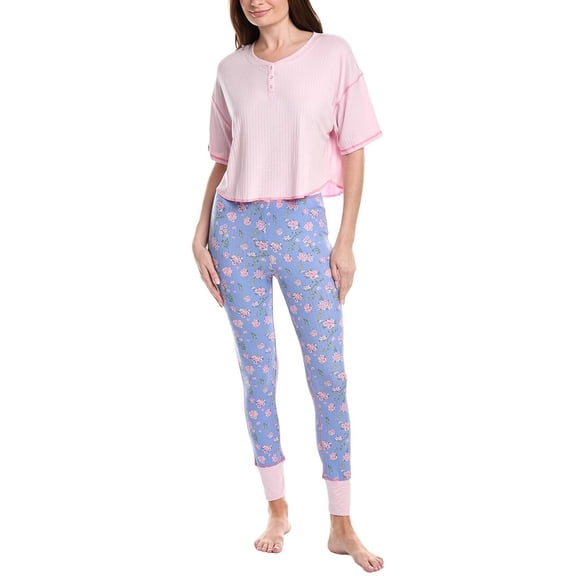 Honeydew womens 2pc Cuddle Crew T-Shirt Pant Set, m, Pink