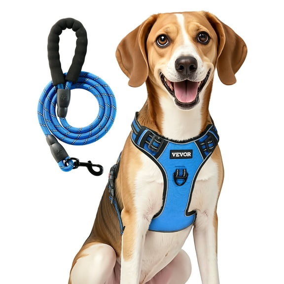 VEVOR Dog Harness for Large Dogs, No Pull Adjustable Dog Vest Pet Harness, with 5ft Leash, Handle, Metal Rings, Buckles, Reflective Stitching 600D Oxford Fabric, for Training, Walking, and Hiking