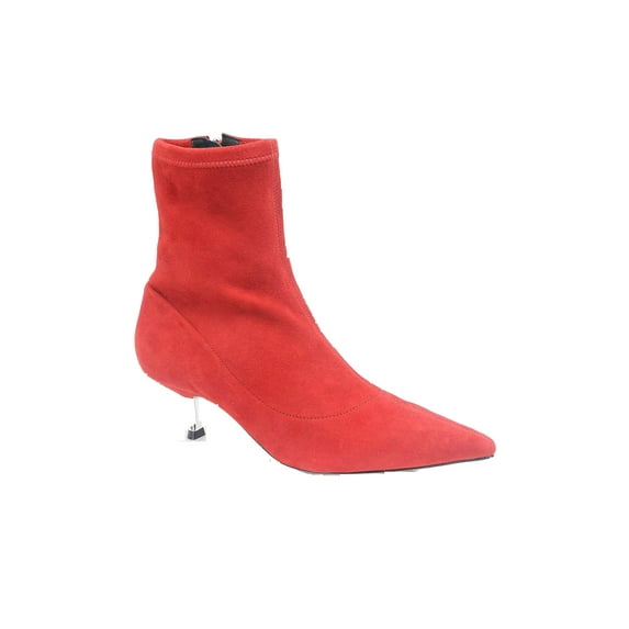 Schutz Maria Scarlet Suede Pointed Toe Low Kitten Heel Dress Booties (8.5)