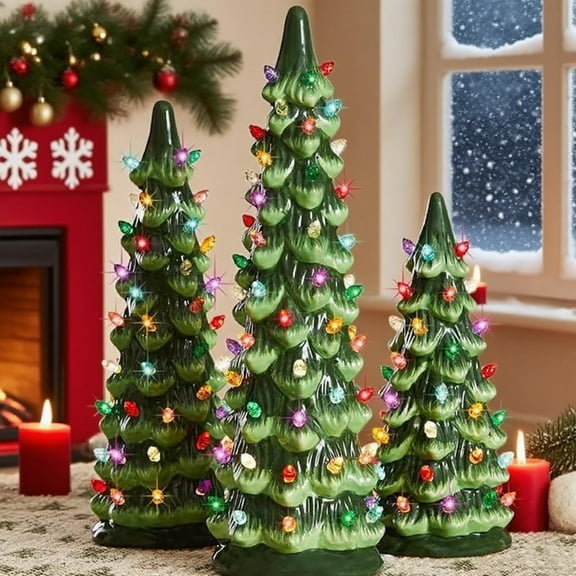 Resin Christmas Tree, Retro Hand-Painted Tabletop Christmas Trees, Vintage Christmas Trees That Light Up, Christmas Decorations with LED Glowing Lights for Tabletop Home Festive Ornament (3pcs