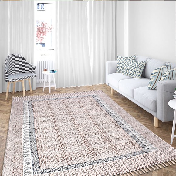 Casavani Handmade Cotton Bedroom Area Rug, Brown 12x18 feet