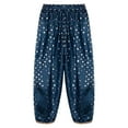 thumbnail image 4 of Aislor Girls Metallic Floral Printed Satin Harem Pant Elastic Waist Kids Patiala Dhoti Salwar Pants Navy Blue 10, 4 of 7