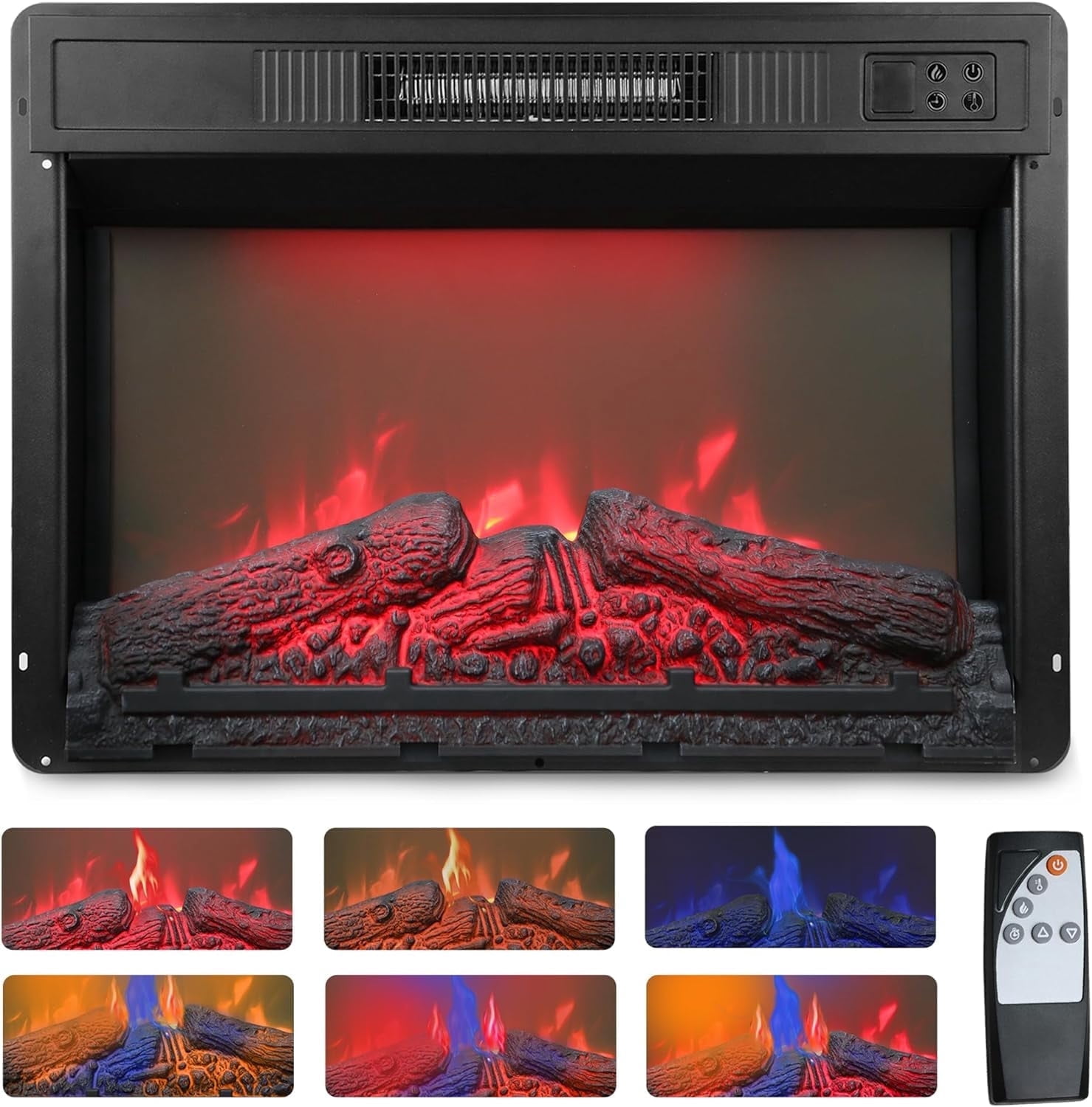 Mayincolor 23" Electric Fireplace for TV Stand, Built-in Fireplace Heater with Multicolor Flames and Timer, 1400W Insert Heater with Remote Control, Low Noise, Black