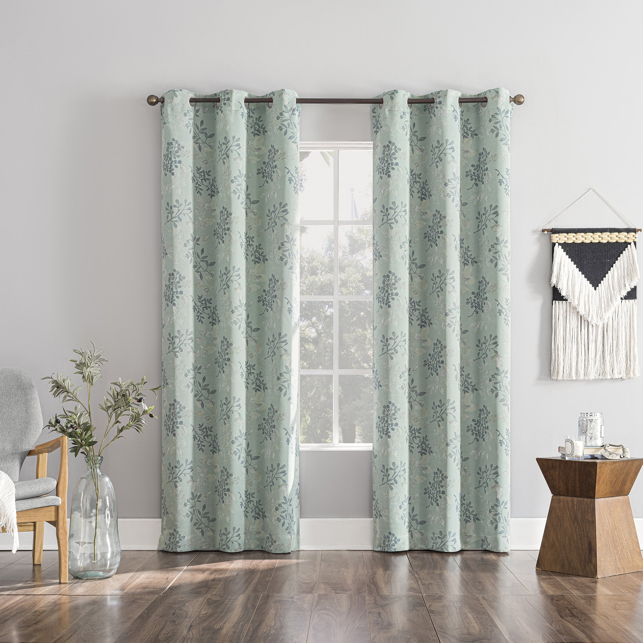 (2 pack) Mainstays Blackout Grommet Single Curtain Panel, 1 Panel, Green Botanical, 40"W x 63"L