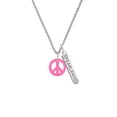thumbnail image 2 of Delight Jewelry Acrylic Small Hot Pink Peace Sign Silvertone Fearless Bar Charm Necklace, 23", 2 of 4