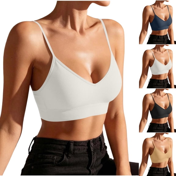 HVOBTTY Women's Sports Bras Solid Color Wireless Thin Adjustable Strap Outer Wear Breathable Yoga Underwear