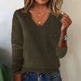 thumbnail image 2 of Fiaer V Neck Sweaters for Women Plus Size Trendy Long Sleeve Casual Loose Fit Solid Lightweight Pullover Tops Coffee XXL, 2 of 5