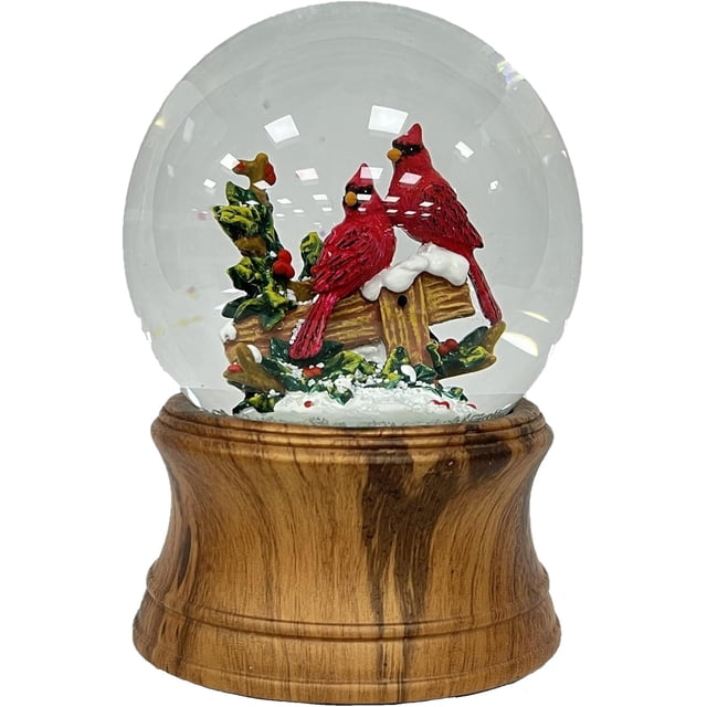 Ashfield & Harkness Paire de Cardinals de la Forêt Boule à Neige Décorative avec Boîte à Musique à Remonter