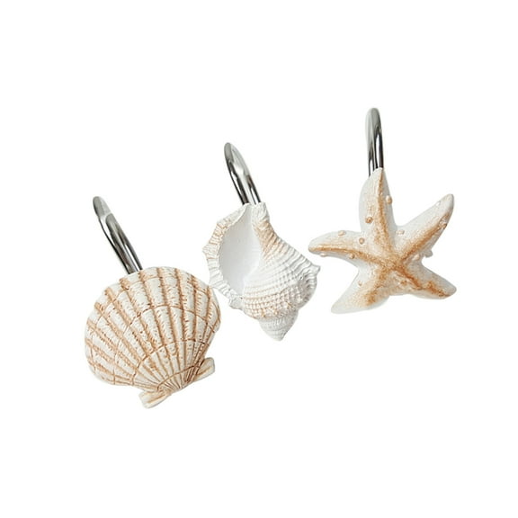 Raindrops 12Pcs Ocean Themed Bathroom Decor Shower Curtain Hooks Conch Shell Resin Metal