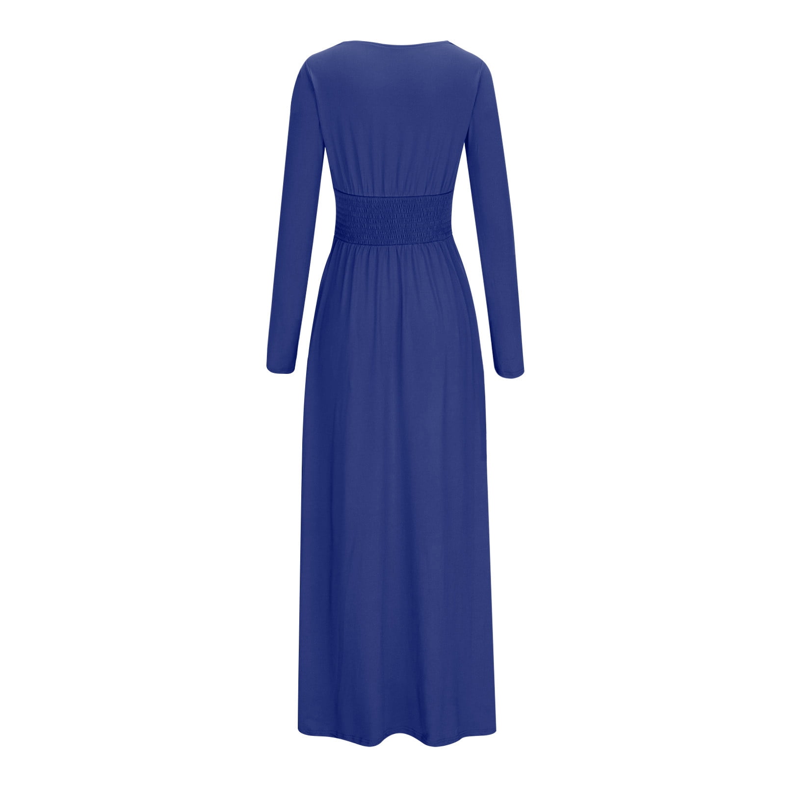 Long Sleeve Party Dress for Women Elegant Wedding Guest Evening Maxi Gown V Neck Pleated High Split Formal Dress (X-Large, Blue)
