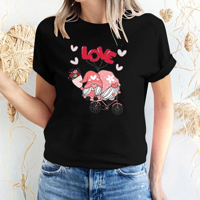 Meichang Hauts de Vacances pour Femmes T-Shirt de la Saint-Valentin Mignon Cœur Graphique T-Shirts Mignons Hauts de Vacances T-Shirts Manches Courtes Col Rond Mode 2025