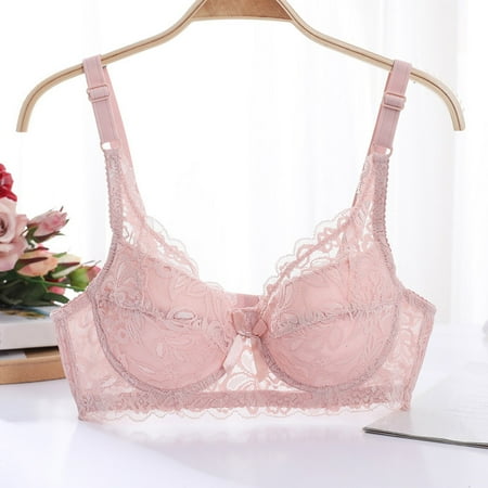 Sexy Lace Bras For Women Plus Size Bra Ultra Thin Without Sponge Lingerie And Comfortable Breathable Large Chest Appears Smaller Underwear Pink XXXL 100C