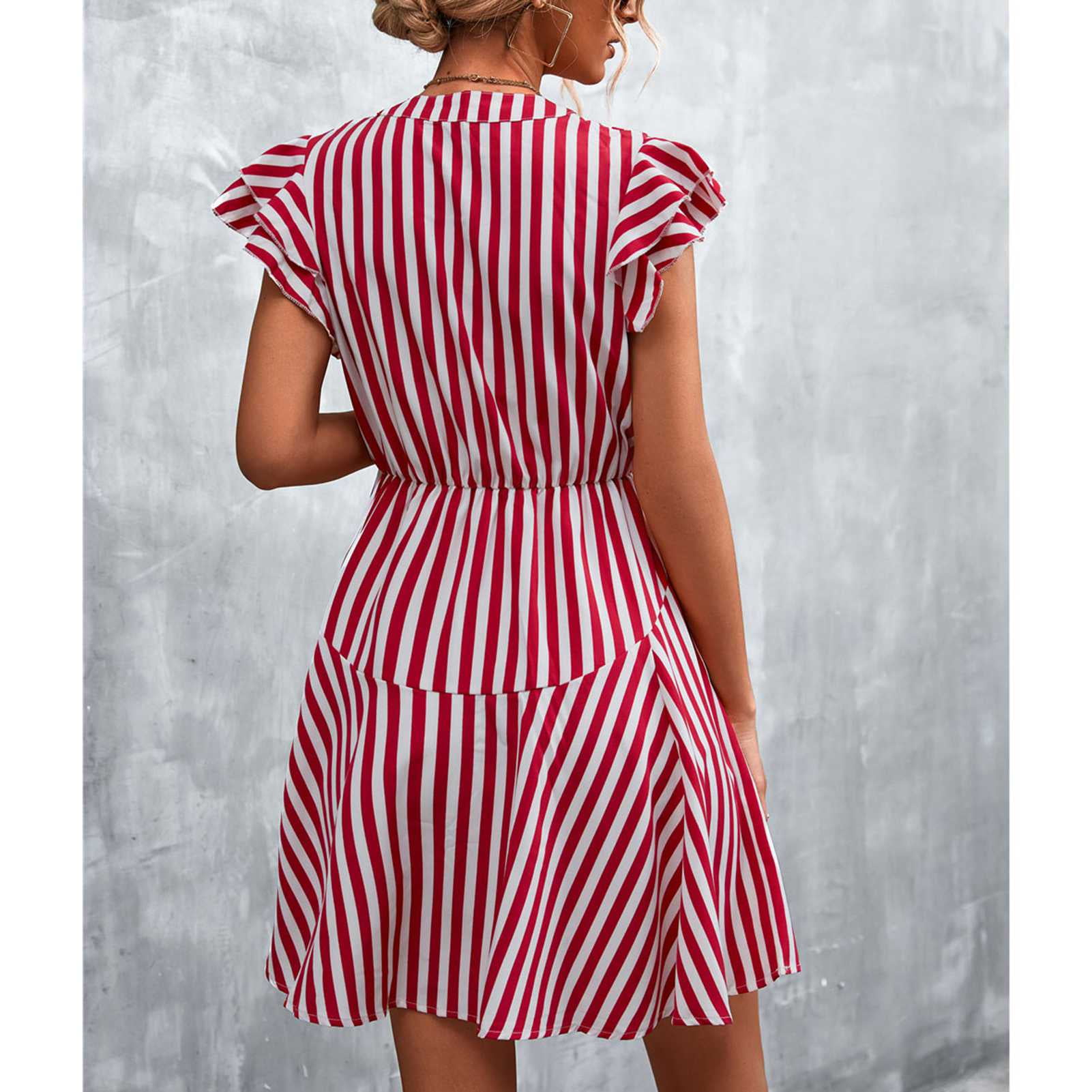 V Neck Striped Dress A Line Hem Dress Polyester Fiber For School For Girls Wine Red S Walmart