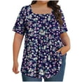 thumbnail image 2 of QQAMB T Shirt for Women Loose Square Neck Short Sleeve Floral Print T Shirt Plus Size Blouse Blue L, 2 of 4