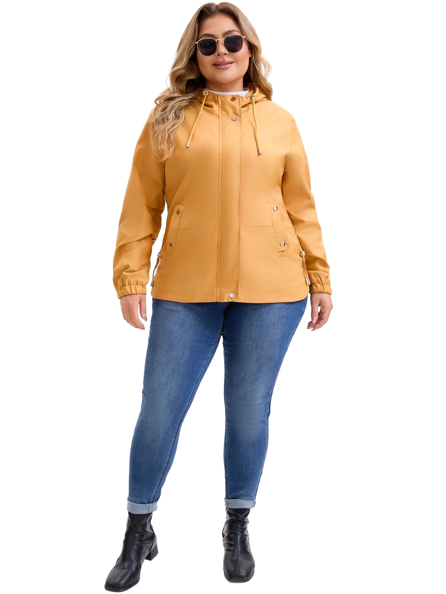 DARING DIVA Plus Size Trench Lightweight Anorak Zip Up Jacket 2X Gold