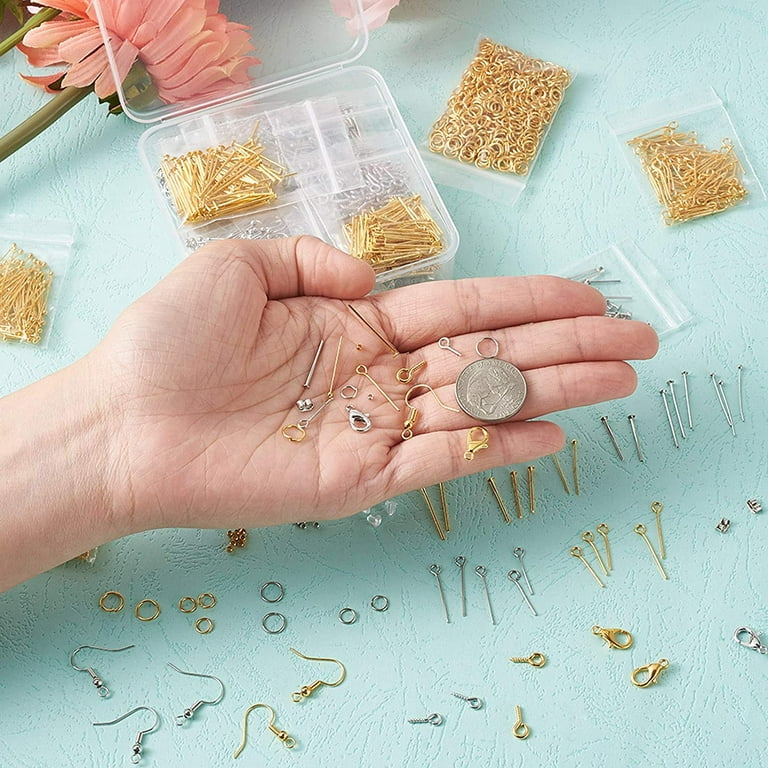 2720Pcs Jewelry Finding Supplies Kit with Fish Earring Hooks, Head Pins,  Crimp Beads, Ear Back, Jump Rings, Screw Eye Pin Peg Bails Platinum &  Golden for Beading Starters 