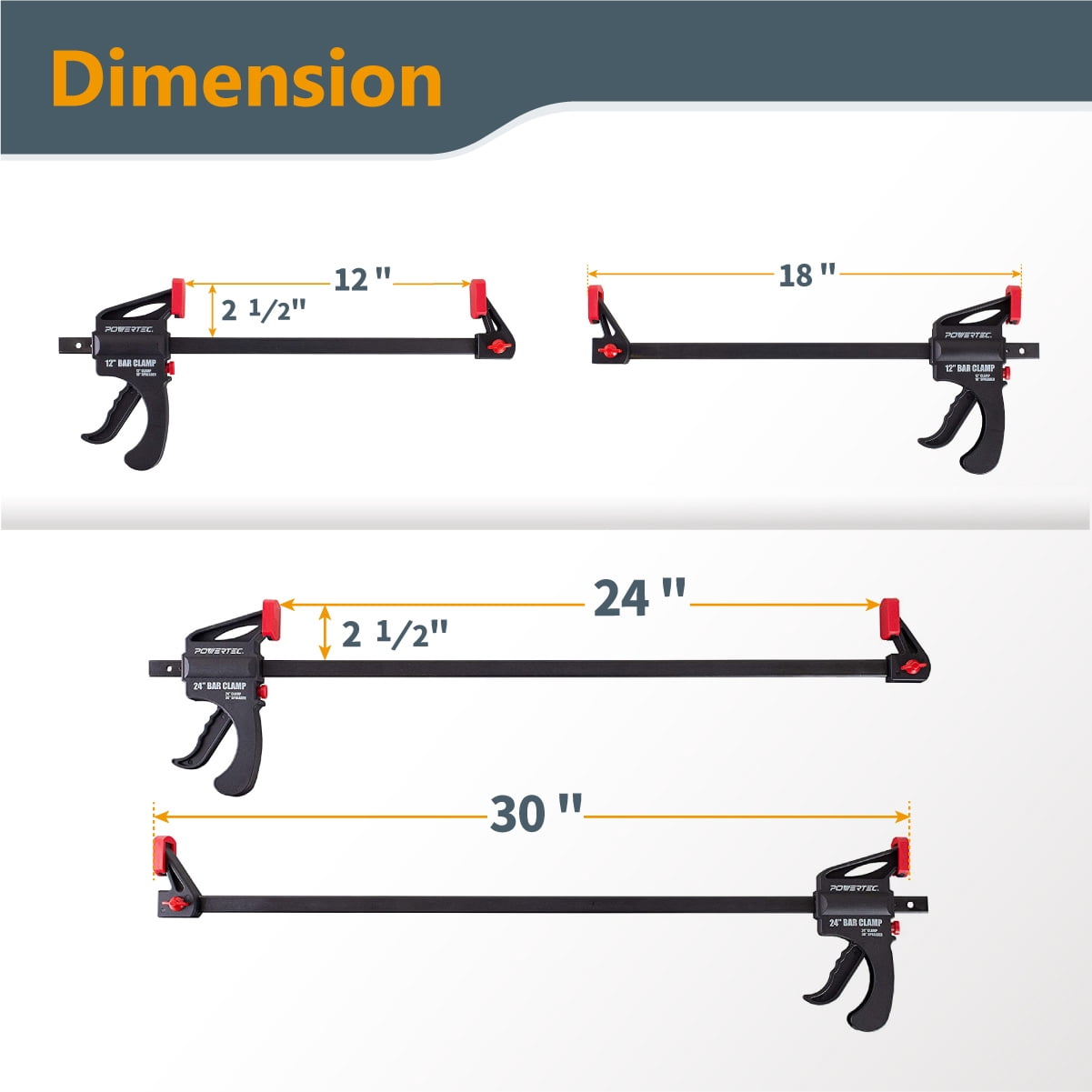 POWERTEC 12", 24" and 36" Bar Clamps with Spreader, Trigger Clamps for Woodworking, One-Handed Carpenter Quick Clamp Sets for Gluing, Wood Clamps for Woodworking Tools, 6PK, 71789
