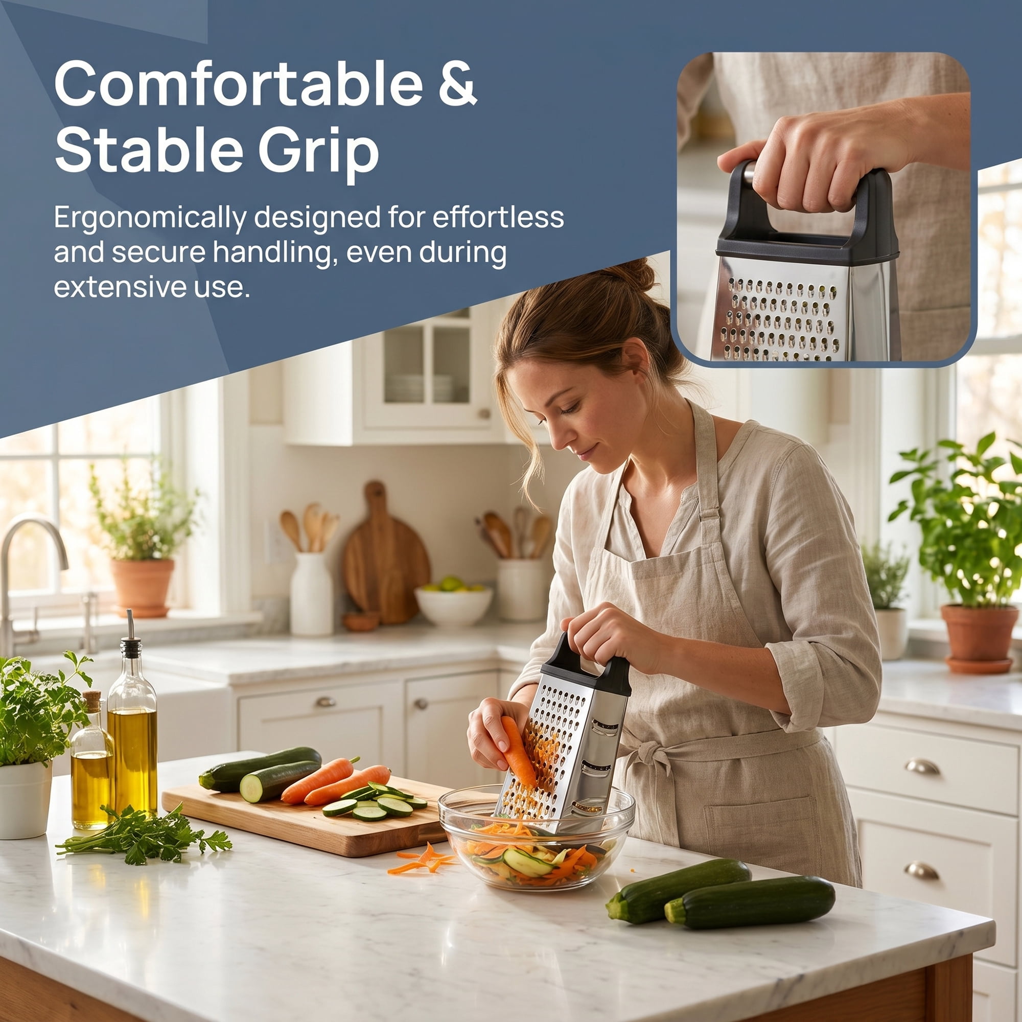 Unique Bargains 4-Sided Box Stainless Steel Mandoline Slicer with Non-Slip Base 5.5"x8.9"