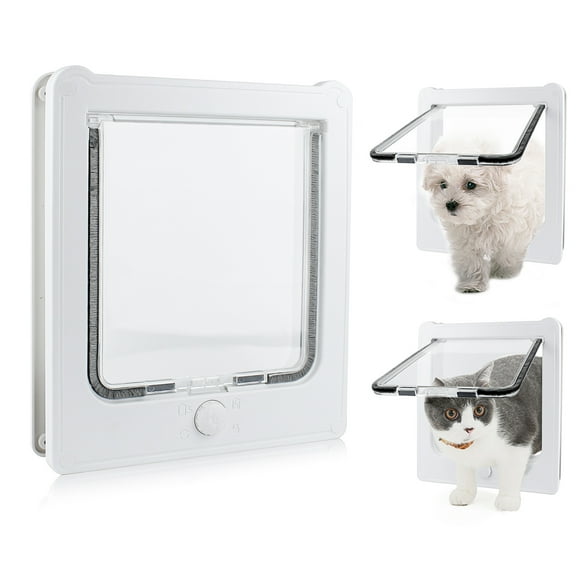 Namsan Cat Door Cat Flap with 4 Way Locking for Interior Exterior Doors (27.5 x 23.5 x 5 cm) --White