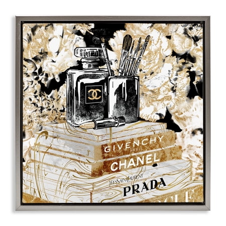 Stupell Industries Glam Designer Fashion Books Beauty & Fashion Painting Gray Floater Framed Canvas Art Print Wall Art  18 x 18