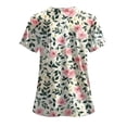 thumbnail image 3 of felwors Print Scrub Tops Women Floral Scrubs V Neck Short Sleeve Stretch Nurse Uniform with Pockets Functional Workwear (Pink, M), 3 of 5
