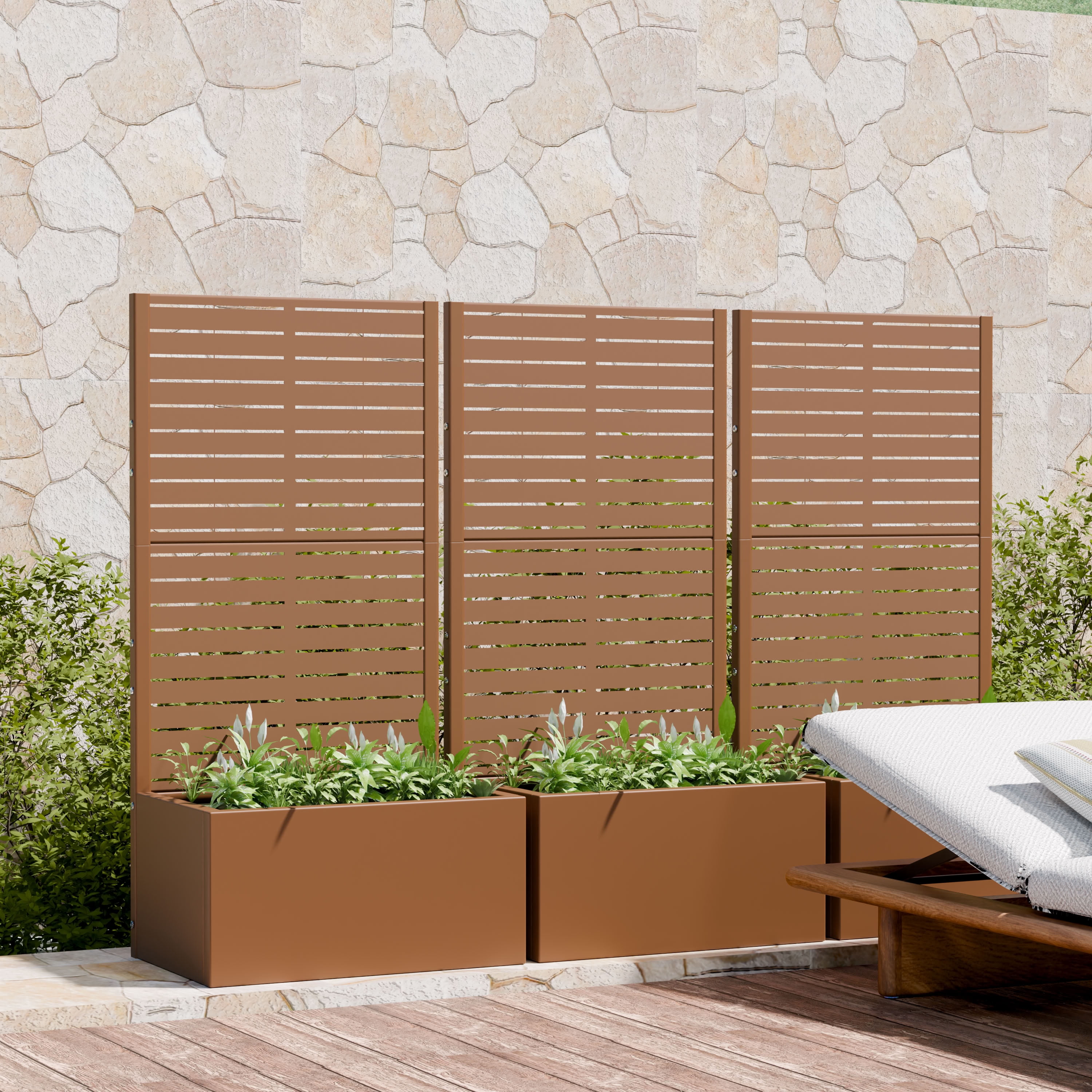 MAYEERTY 4 Panels Outdoor Metal Planter Box, Durable Weather-Resistant Planter, Decorative Metal Flower Box for Patio, Balcony, Garden