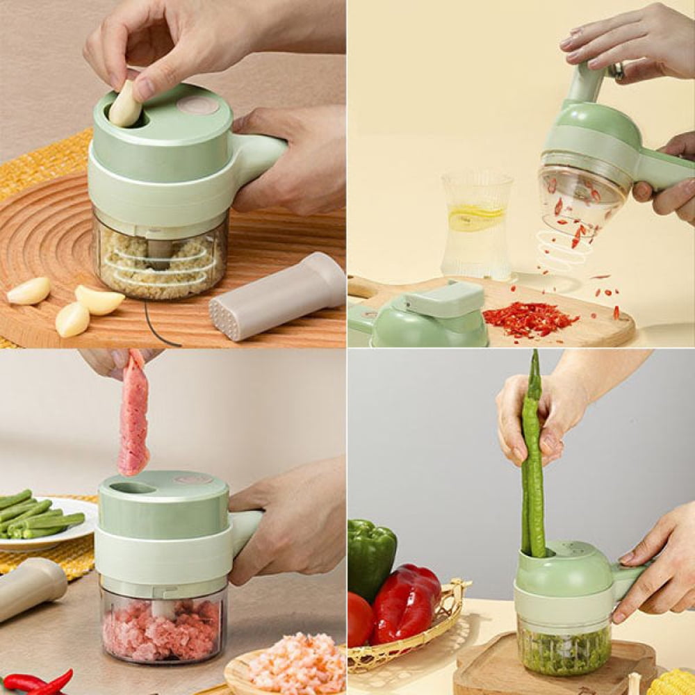 Handheld Durable Multifunctional Electric Vegetable Cutter Set Chili Crusher Vegetables Ginger Masher Machine Kitchen Tool, Size: 18.5, Green