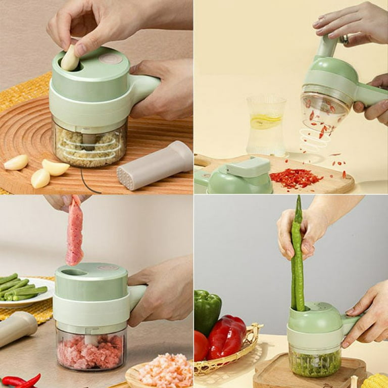 4 In 1 Handheld Electric Vegetable Cutter Set Durable Chili Vegetable  Crusher USB Charging Ginger Masher Machine Kitchen Tool
