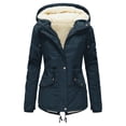 thumbnail image 2 of Pxiakgy winter coats for women Women Fashion Drawstring Hoodie Coat -Fur' Winter Warm Inside Padded Jacket Winter Coat Slim Zipper Hooded Jacket coat for women Navy Blue + M, 2 of 9