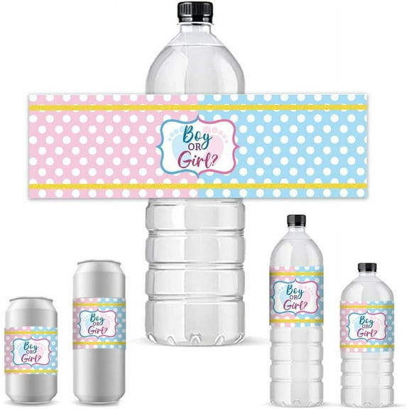 30Sheet 30 PCS Water Bottle Labels Gender Reveal Bottle Wrappers Footprint Waterproof Water Bottle Stickers for Birthday Party Bottle Decorations Pink and Blue 8.5x2.5 inches