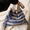 thumbnail image 3 of Bolsos de playa grandes para mujer Bolsos de hombro a rayas Bolso de hombro de tendencia con borlas, 3 of 8