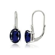 SILVERSPECK Sterling Silver 2.3ct Created Blue Sapphire Oval Leverback Earrings