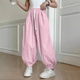 thumbnail image 7 of Baggy Wide Leg Pants Girls Cotton Barrel Pants Sun Protection Mosquito Proof Mid Waisted Balloon Pants with Pockets 5-15Y Pink, 7 of 7