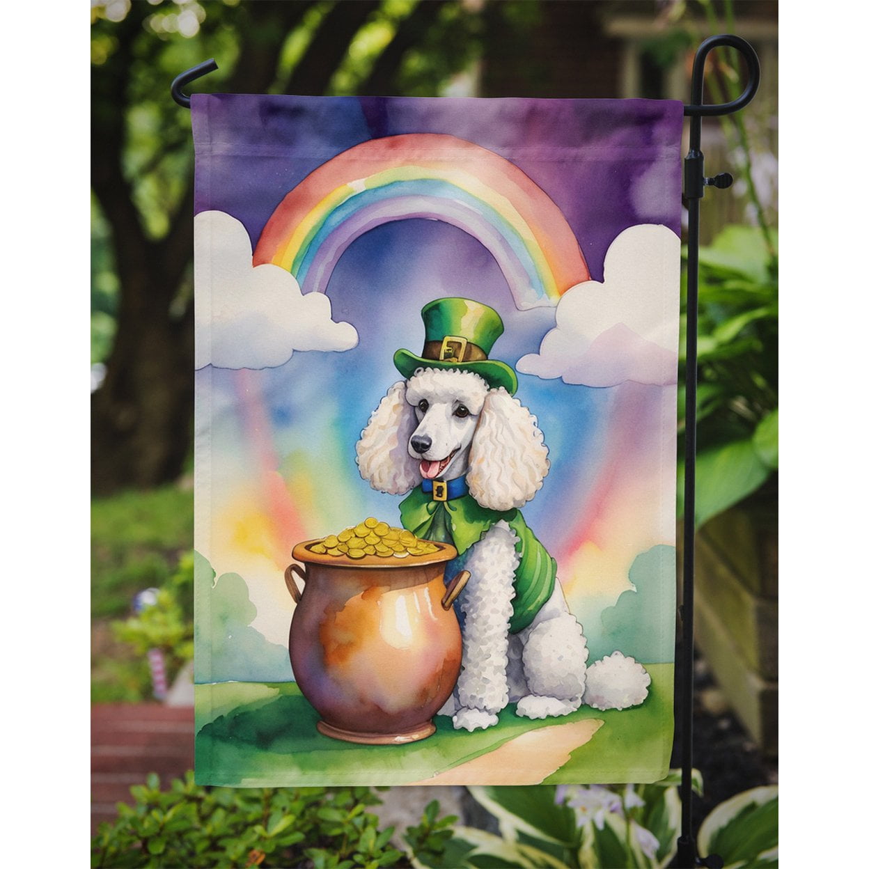 White Poodle St Patrick's Day Garden Flag 11.25 in x 15.5 in