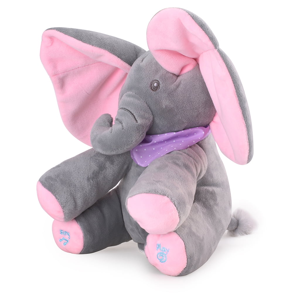 11.8 Baby Animated Stuffed Plush Elephant Ear Interactive Musical Elephant Talking Singing with Hide & Seek Toy for Toddlers Kids Boys Girls Gift Adjustable Volume Grey 
