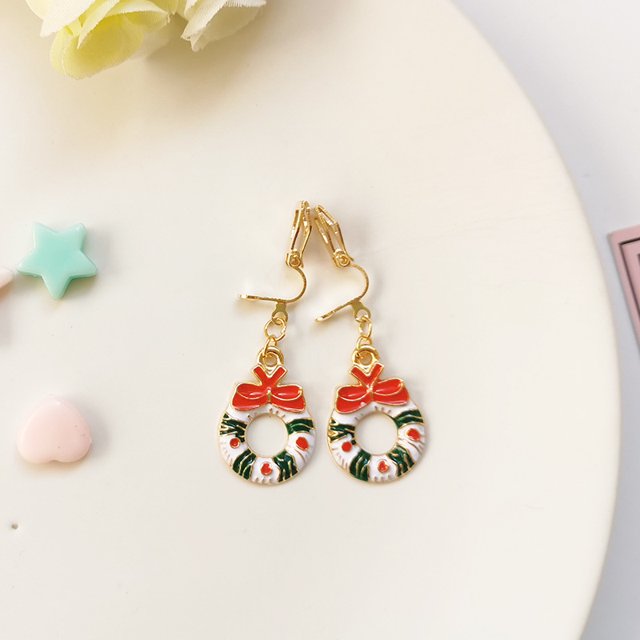 Pendientes sencillos y bonitos de estilo navideño sin agujeros para las orejas, estilo fresco, para estudiantes y niños, estilo corto, con clip para las orejas