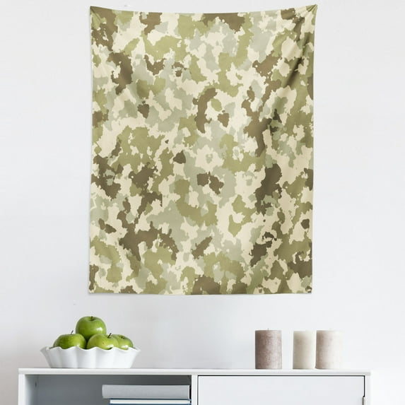 Retro Tapestry, Old Fashioned Camouflage Pattern Classical Jungle Survival Theme, Fabric Wall Hanging Decor for Bedroom Living Room Dorm, 5 Sizes, Pale Green Army Green, by Ambesonne