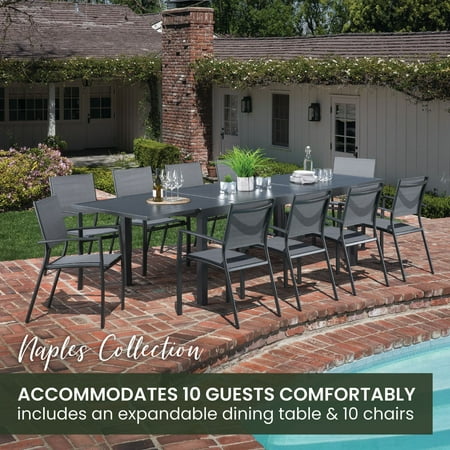 Hanover Naples 11 Pcs Aluminum Outdoor Dining Set, Gray
