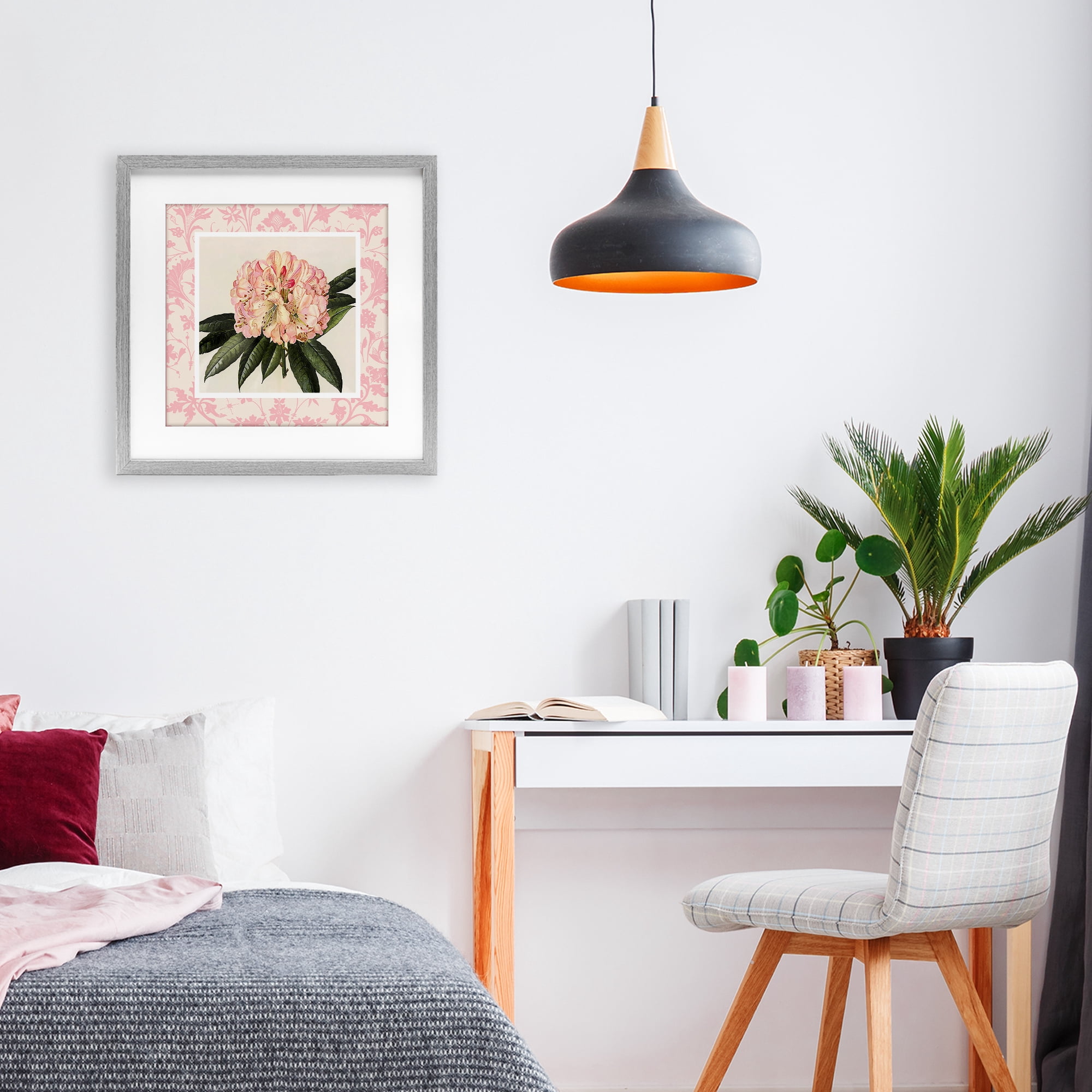 Stupell Industries Pink Pattern Botanical Gray Framed Print Under Glass, design by Livi Finn