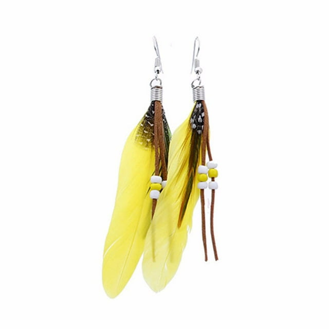 Earrings Bohemian Bead Tassel Feather Dangle Jewelry for Spring and Summer Fashion Accessory