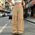thumbnail image 6 of Women's Sweatpants Long Pants Baeitkot Women's Fashion Solid Color Loose Elastic Waist Drawstring Ankle-Tied Multi-Pocket Strap Sweatpants Long Pants Khaki M, 6 of 9