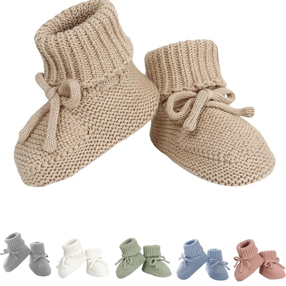 RTKFRFLM Infant Warm Knit Booties Cute Bowknot Decor Floor Socks for Newborns Light Green 3-6 Months