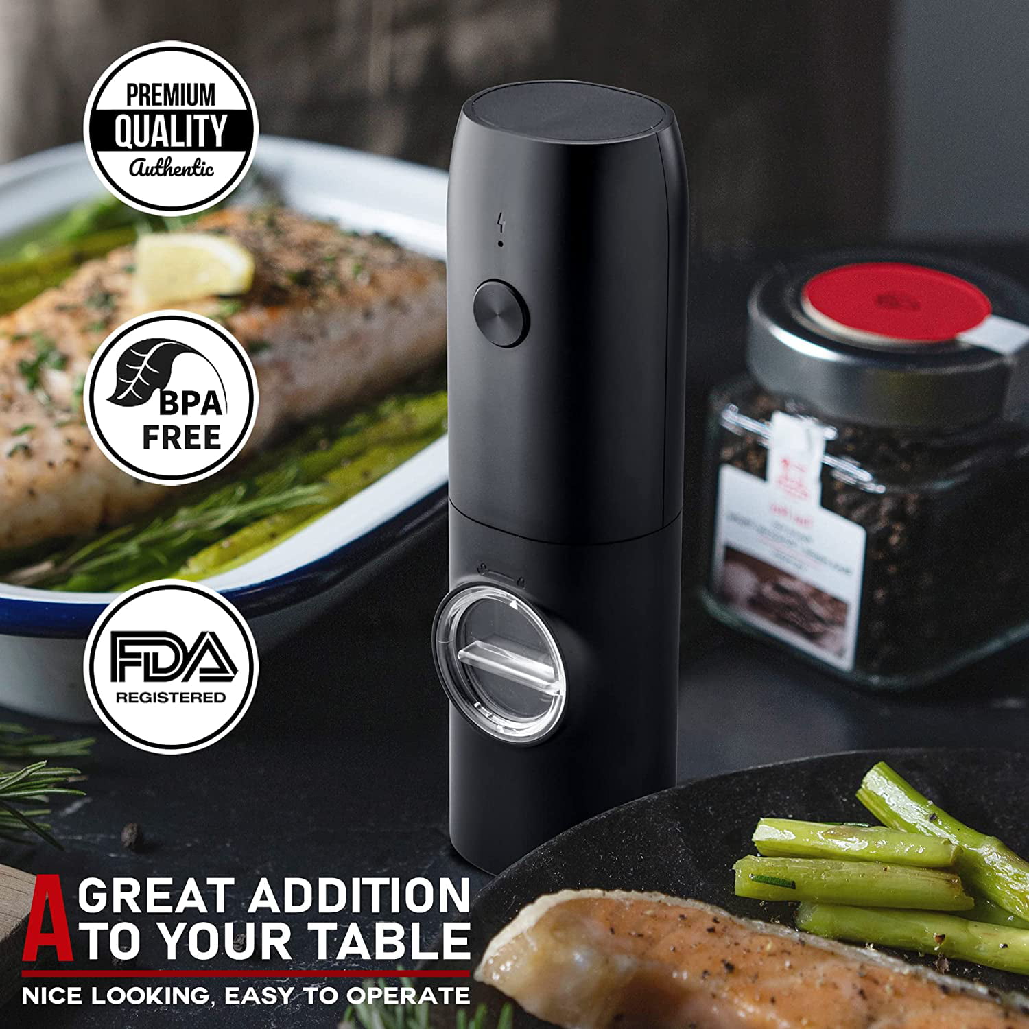  PwZzk Rechargeable Electric Salt or Pepper Grinder Mill With  USB type-C Charge Port and LED One Hand Automatic Electronic Spice Mill  Shakers Operation Refillable With Adjustable Coarseness: Home & Kitchen